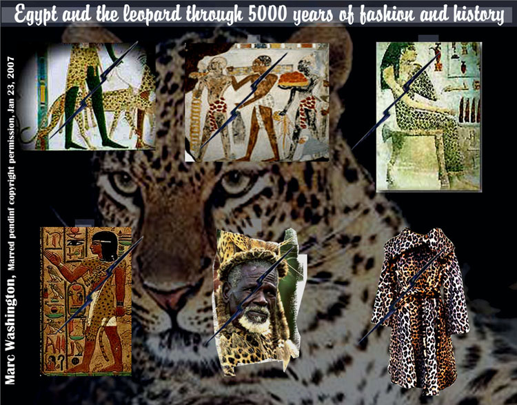 Ancient Sudan and Egypt shared lands, populations, cultures, and ways of life. Hunters had long captured leopards or panthers for the robes worn by shaman or used the animals as exotic pets that they'd walk like dogs. The precedents set in ancient Sudan and Egypt are still with us today as the panther continues to be used as both pet and fashion statement as when its skin is worn as a fashionable luxury garment. And Nimrod, Nimrud was perhaps the first mythological figure to be identified with this animal as his totem. Paul Marc Washington.
