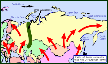 3. Initial spread of the original peoples into the North.