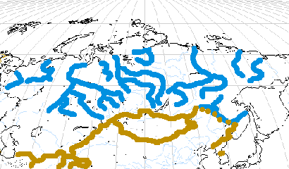 4. Map of Central and Northern Asia showing the approximate locations of some of the earliest human-occupied sites. Source: Xerox PARC map with data from Derev'anko, Paleolithic of Siberia, 352.